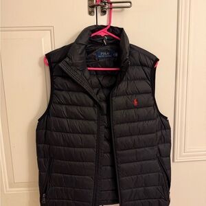 Polo by Ralph Lauren Black Quilted Down-Style Vest with Red Logo